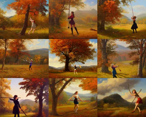 Landscape Portrait of a Girl Swinging an Axe