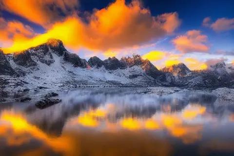 Amazing Landscape Photo of Mountains with Lake in Sunset