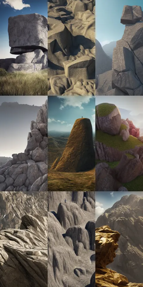 Monumental Sculpture in a Vast Mountain Landscape