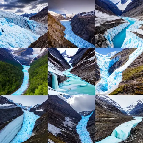 Icefall Glacier Flowing Down Valley in the Mountains