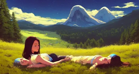 Minion Napping in a Field Behind a Beautiful Mountain Landscape