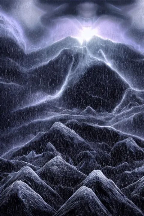 Digital Matte Fantasy Dreamy Mountain Scape Dark Tones Snow