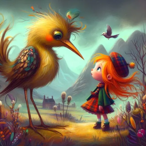 Whimsical Bird Chats with Scottish Girl