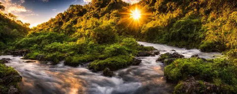River Flows Through a Jungle in the Mountains