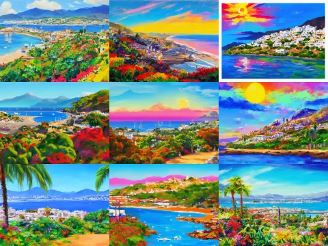 Colorful Mate Painting of Marbella Landscape