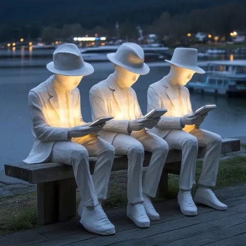 Modern white sculpture park statues