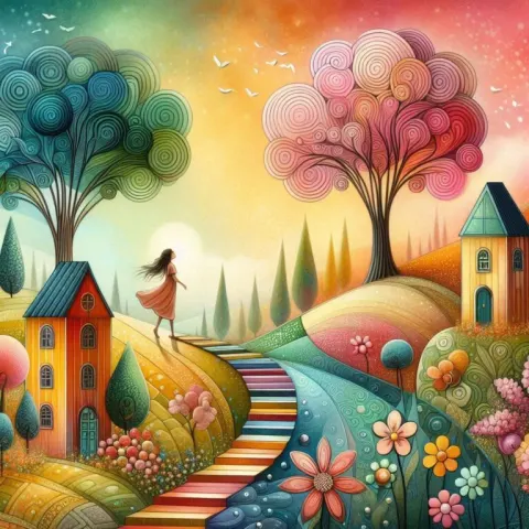 Whimsical September Countryside Scene Artwork