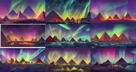 Establishing Shot of the Cyberpunk Pyramids of Giza