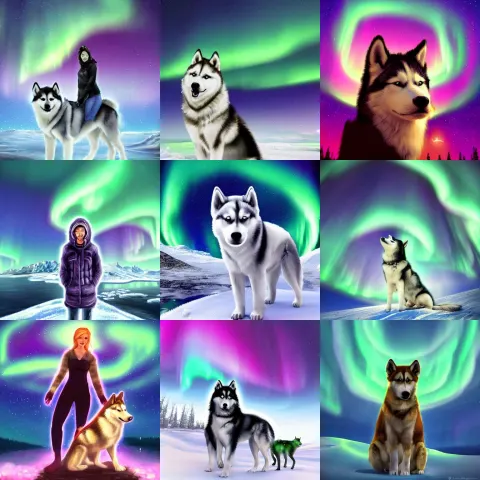 Human and Husky Fusion Underneath the Northern Lights