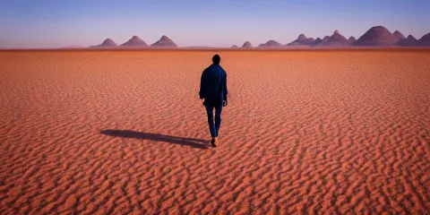 A Photography of a Man Walking on Desert