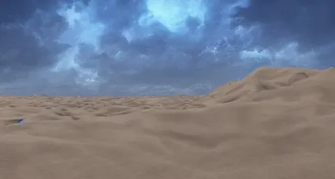 Matte Painting of Desert Dunes with Blue Light Falling on Them