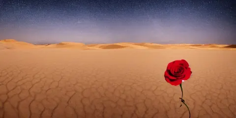 Single Red Rose is Growing in the Middle of the Desert