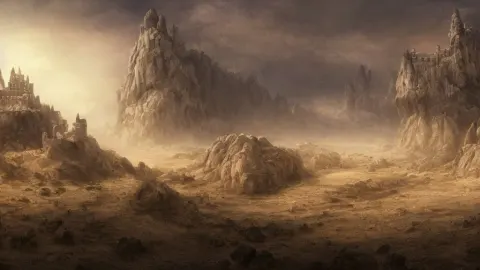 Large Castle Among Rocky Sand Dunes