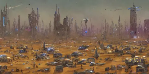 Sprawling Tent City with One Single Tall Military Tower in the Center