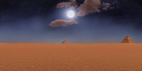 Wide Desertic Matte Painting Landscape with Ancient Egyptian Temple Buried in the Sun