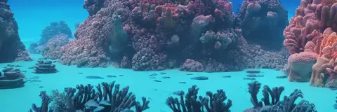 Beautiful Digital Illustration of a Domed Underwater City on a Vibrant Coral Reef