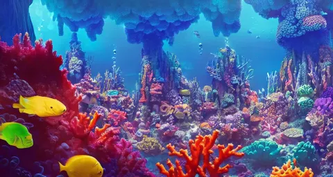 Macro View of an Underwater Enchanting Multicolored Coral Shrine Surrounded