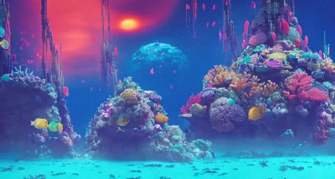 Beautiful Cinematic View of an Underwater Enchanting Multicolored Coral Shrine Surrounded