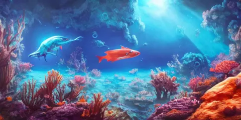 An Alien Fish Swimming an Alien Habitable Underwater Planet