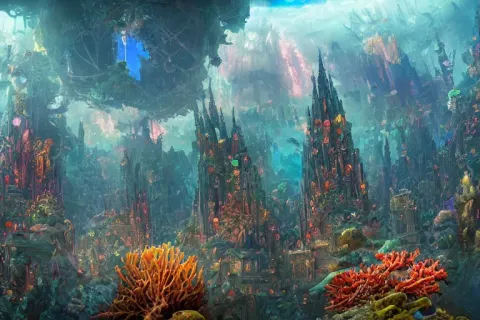 Epic Landscape View of a Vast Coral Reef Underwater Metropolis