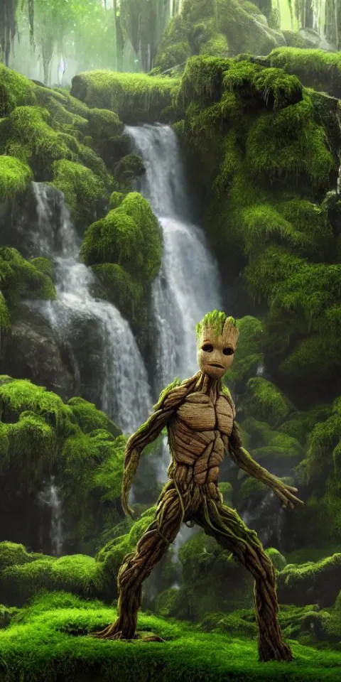 Photorealistic Wide Shot Focus Portrait of Groot Posing