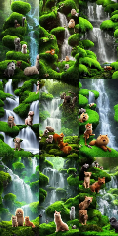 Photorealistic Wide Shot Focus Portrait of Several Cute Fluffy Creatures Posing