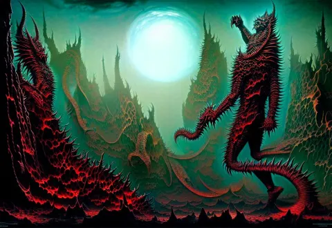 Demonic Kaiju in the Style of Michael Whelan and Gustave Dore