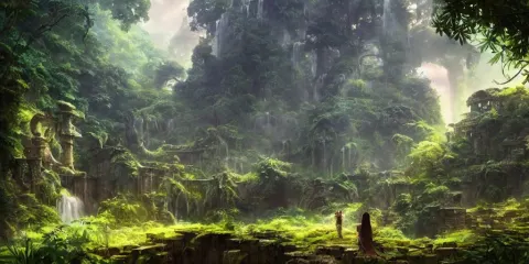 Jungle Ancient Ruins Waterfall