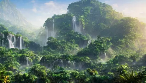 Wide View of Giant Ecological Glass City Built in the Heart of a Jungle
