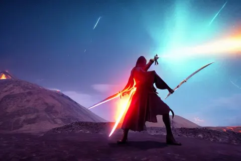 Levitating Sorcerer Wielding a Sword