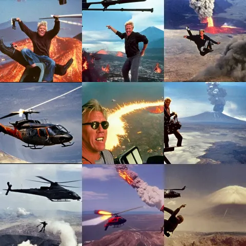 Gary Busey Hanging Off of a Helicopter While Shooting a Machinegun