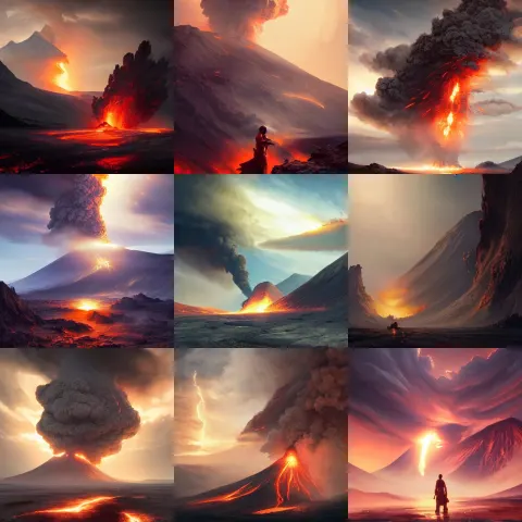 Volcano Eruption Plumes of Smoke and Ash