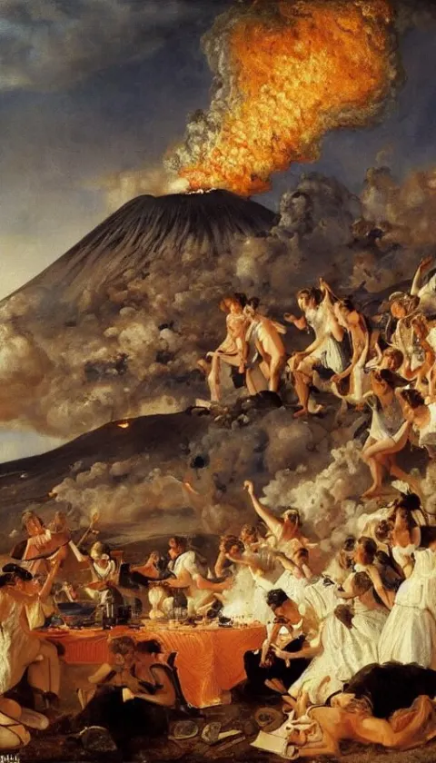 Still Life Painting of Midsummer Party on an Erupting Volcano