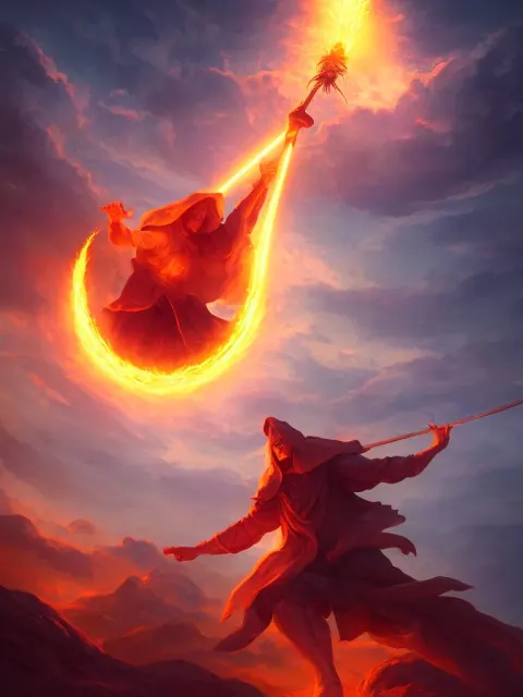 Levitating Wizard Wielding a Spear Opening a Shining Portal Pulsating in the Night Sky