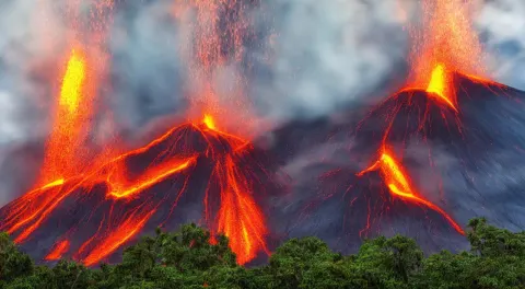 Majestic Volcano Eruption Landscape