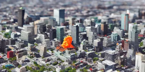 Miniature Diorama of Downtown Montreal with Volcano Mount