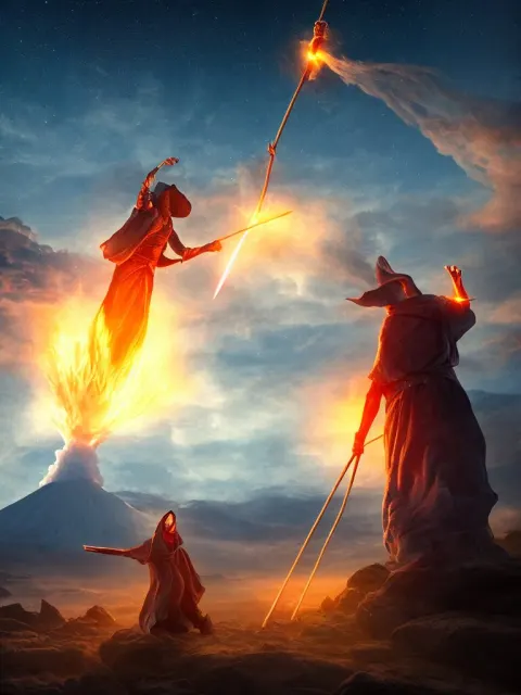 Levitating Wizard Wielding a Spear