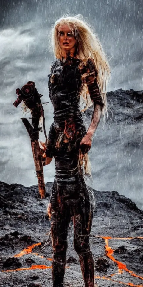 Volcano Eruption Post Apocalyptic Scene with a Long