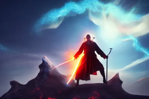 Levitating Wizard Wielding a Sword