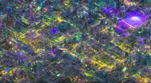 Isometric View of a Futuristic City of Psychedelic Architecture