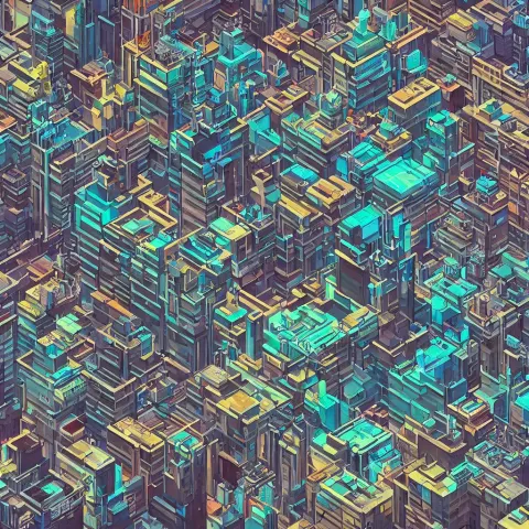 View from the Balcony over Vast Cyberpunk City Isometric Detailed Painting