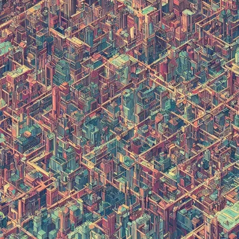 Isometric View Illustration of a Cyberpunk City