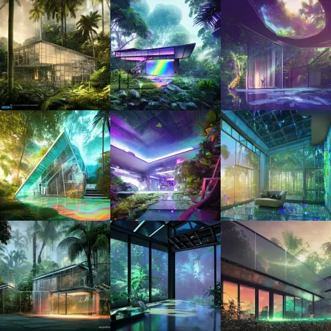 Beautiful Sci-fi House Made of Shattered Glass in a Tropical Rainforest