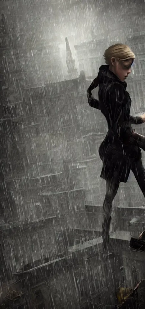 Annie Leonhart as Emily from Dishonored in Dunwall City Running on a Roof
