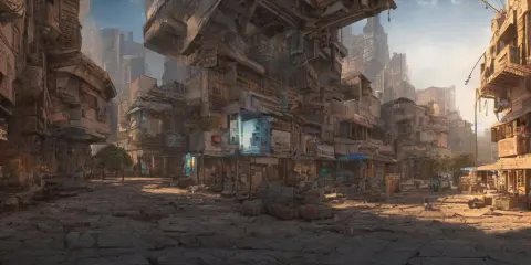 Cyberpunk Village with Nabatean Architecture