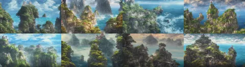 Japanese Painting of a Fantasy Landscape with Cliffs Overlooking the Sea