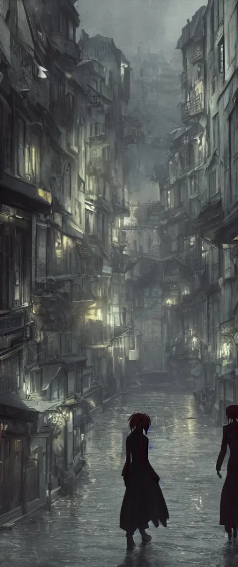 Lelouch Lamperouge and Asuka Langley Holding Hands in Dishonored Town