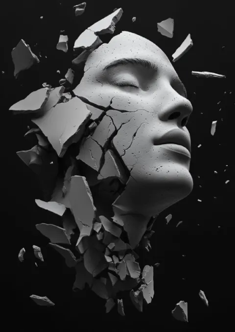 Profile Face 3D Model in Grayscale