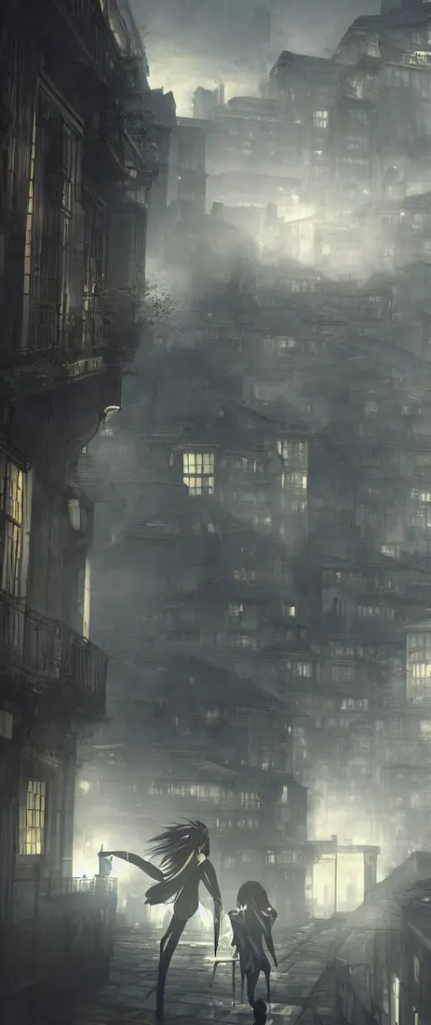 Lelouch Lamperouge and Asuka Langley Running on the Roofs in Dishonored Town