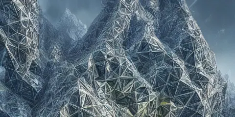 Triangular Brutalistic Building Made of in a Vibrant Naturalistic Landscape